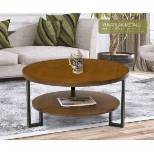 Orta Sehpa 12341 Osm Yuvarlak metal Model Ayak Parlak Ceviz Boya Demonte El yapı - 2