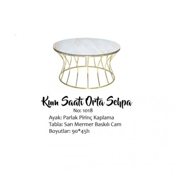 Brc19453 Orta sehpa KUM SAATİ sarı mermer TEMPER Cam Metal Gold Kaplama El Yapım