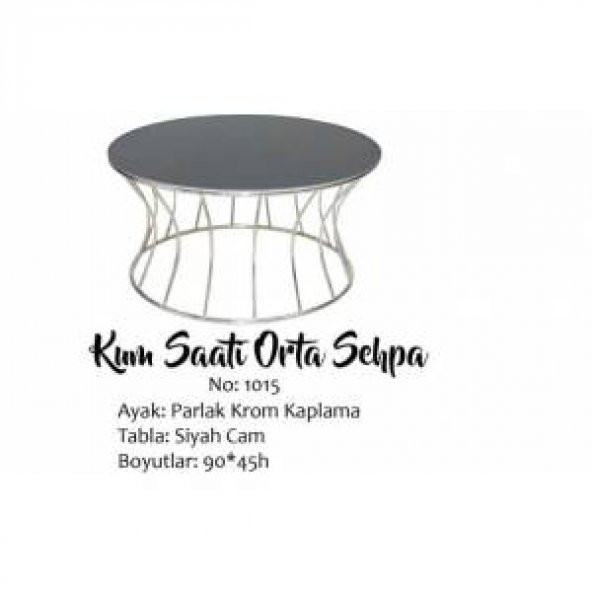 Brc19457 Orta sehpa Kum Saat Model Kırılmaz Temper Siyah Cam Metal Krom El Yapım