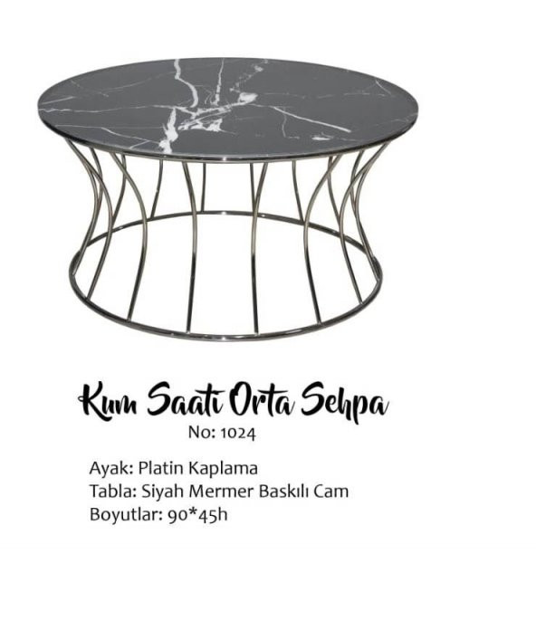Brc19458 sehpa Kum Saat Model Kırılma Temper Siyah Mermer Cam Metal Platin Kaplam - 3