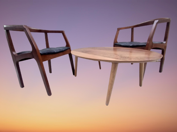 Sandalye 19637 Tam Kolçak Oval Orta Sehpa Model Kayın Retro Ayak Parlak Ceviz