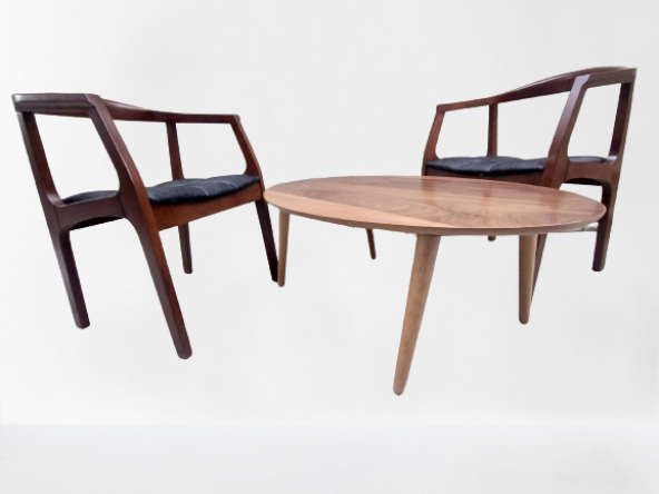 Sandalye 19637 Tam Kolçak Oval Orta Sehpa Model Kayın Retro Ayak Parlak Ceviz - 3