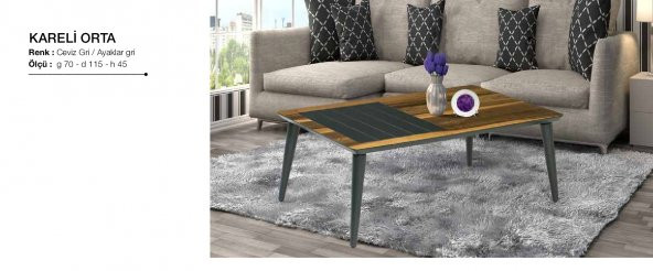 Orta Sehpa 11816 OSM KARELİ Klasik Model Parlak Ceviz GRi Kayın ayak El Yapım
