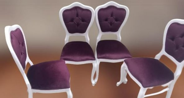 Sandalye 90147 Klasik Model Kayın Aslan ayak Parlak Beyaz babyface kumaş El Yapım