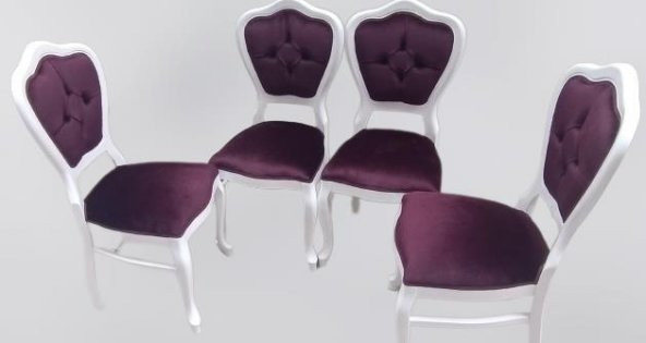 Sandalye 90147 Klasik Model Kayın Aslan ayak Parlak Beyaz babyface kumaş El Yapım - 2