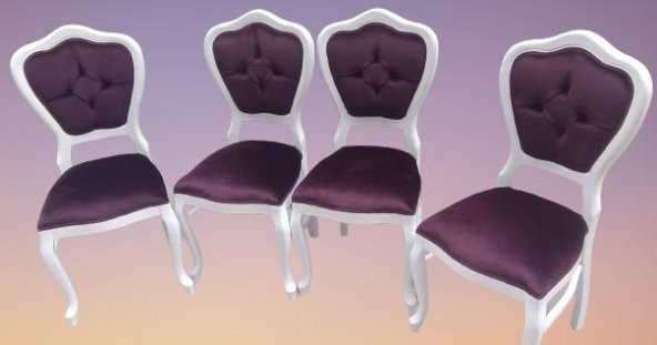 Sandalye 90147 Klasik Model Kayın Aslan ayak Parlak Beyaz babyface kumaş El Yapım - 3