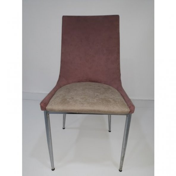 Sandalye ST SAMBA Model Metal Nikelaj Ayak Pembe-Bej 4Ad Kaliteli kumaş El Yapım