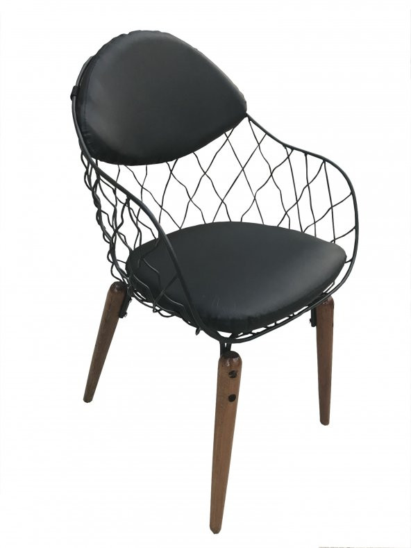 Sandalye 12561 TELSEPET METAL Mat Siyah Kayın retro ayak Suni deri döşem El Yapım - 3