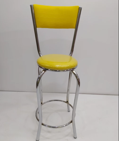 Sandalye 12749 BAR Tipi Yüksek Model 1ad SARI Suni deri döşem Metal Çelik nikelaj - Resim 2
