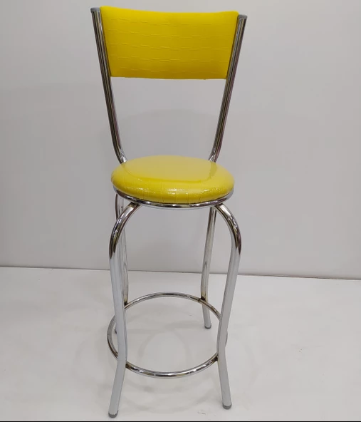 Sandalye 12749 BAR Tipi Yüksek Model 1ad SARI Suni deri döşem Metal Çelik nikelaj ürün görseli 1
