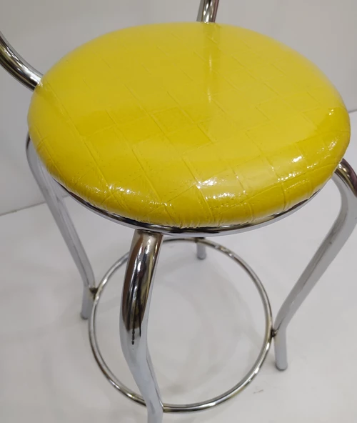 Sandalye 12749 BAR Tipi Yüksek Model 1ad SARI Suni deri döşem Metal Çelik nikelaj - Resim 4