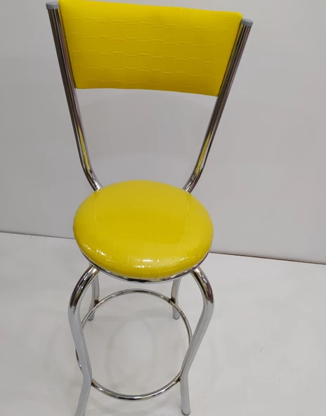 Sandalye 12749 BAR Tipi Yüksek Model 1ad SARI Suni deri döşem Metal Çelik nikelaj - Resim 5
