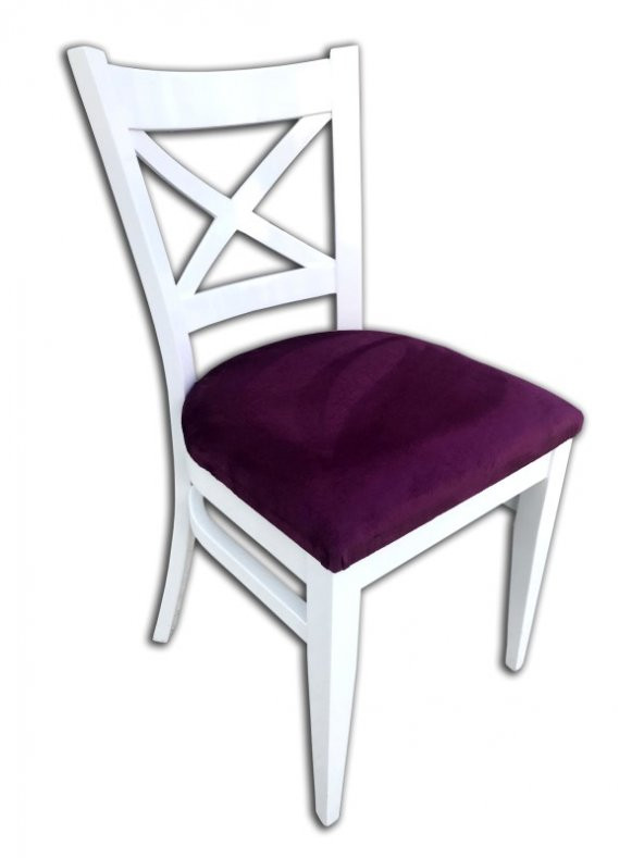 Sandalye 13265 ÇAPRAZ model Kayın RETRO Ayak Babyfac kumaş Döşem Beyaz El yapım - 3