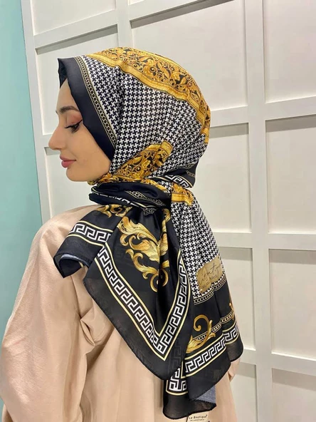 La Boutique Nostalji Herbal Kazayağı Desenli Şal 9006  SİYAH ürün görseli