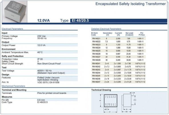 Trafo El-Kom 12VA 0-9V mavi RN148223 - Resim 2