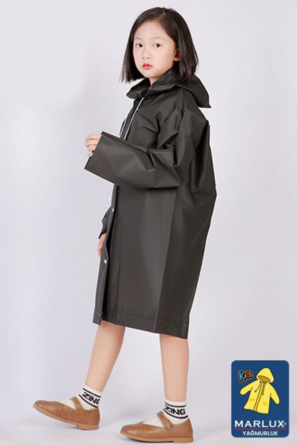 Unisex Çocuk Siyah Su Rüzgar Geçirmez Yağmurluk - 2