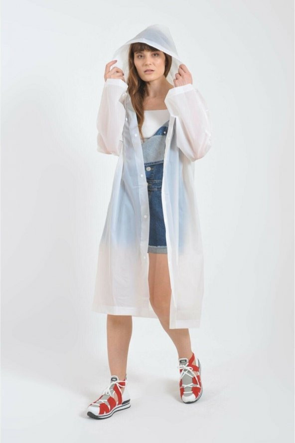 Unisex Beyaz Eva Kumaş Su Rüzgar Geçirmez Yağmurluk