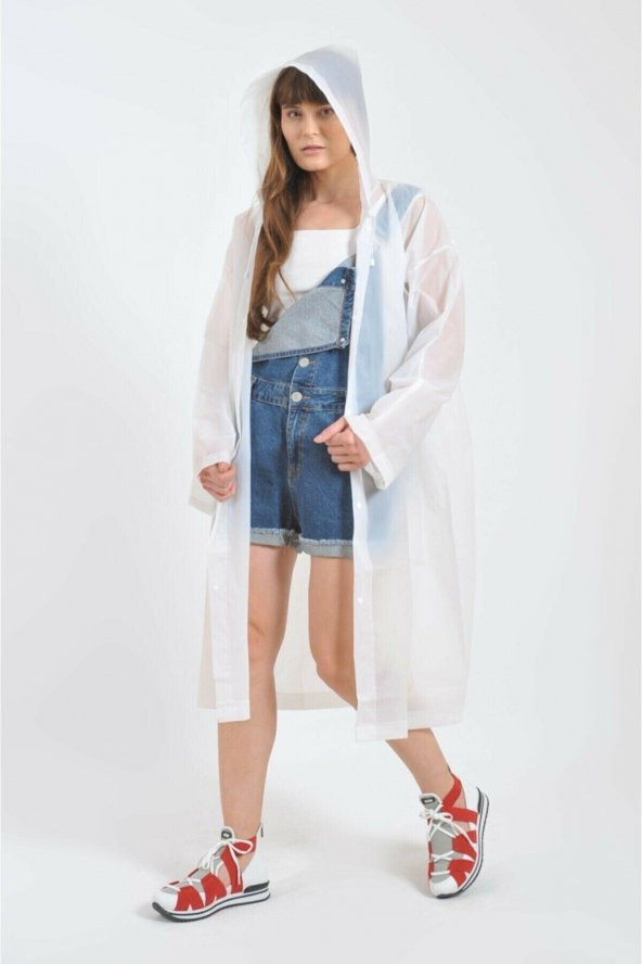 Unisex Beyaz Eva Kumaş Su Rüzgar Geçirmez Yağmurluk - 2