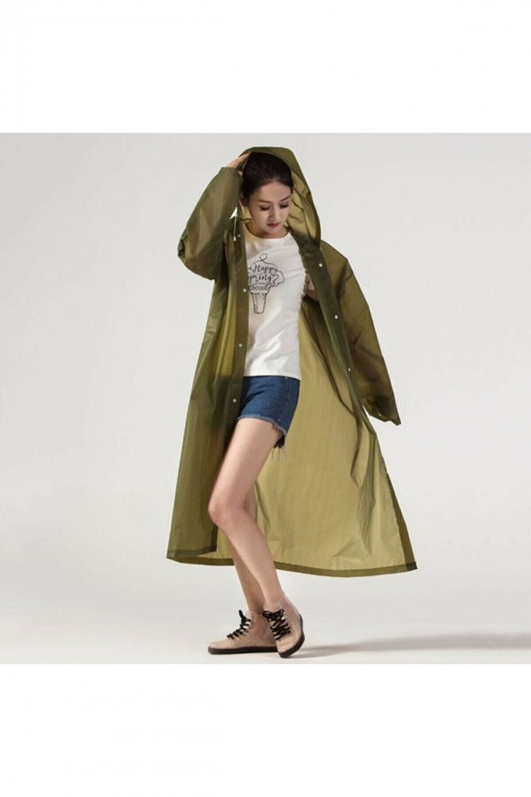Unisex Haki Yeşil Eva Kumaş Su Rüzgar Geçirmez Yağmurluk - 3