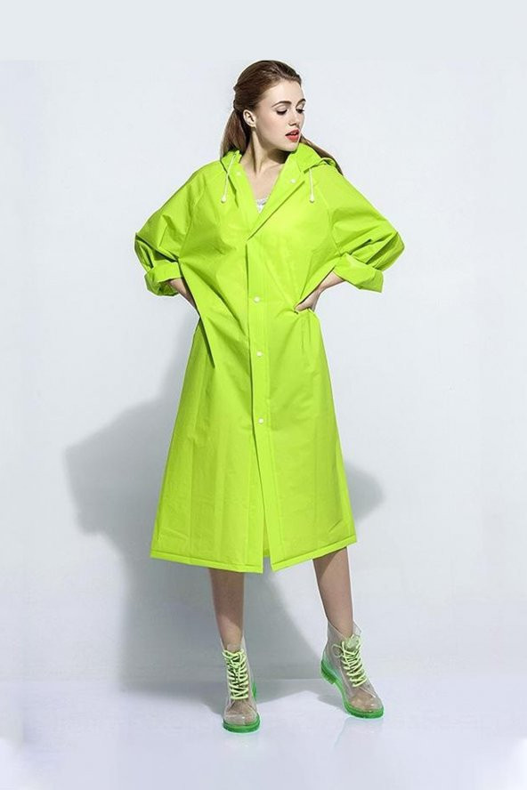 Unisex Fıstık Yeşili Eva Kumaş Su Rüzgar Geçirmez Yağmurluk