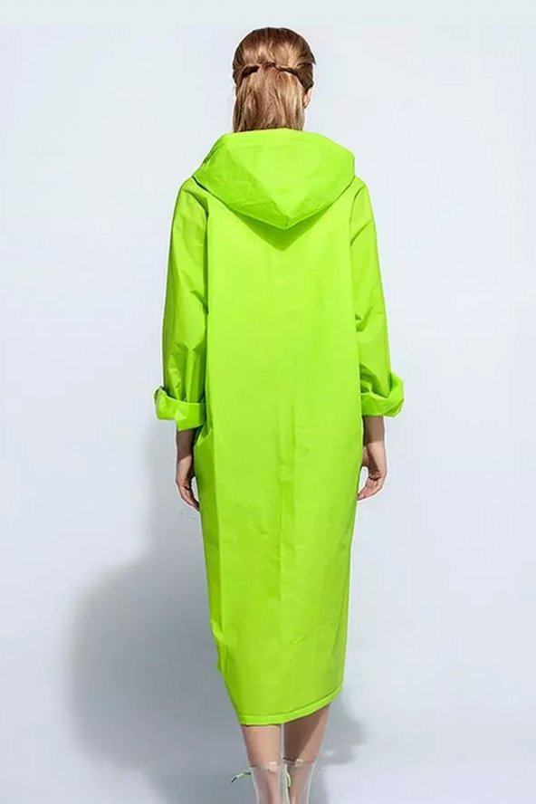 Unisex Fıstık Yeşili Eva Kumaş Su Rüzgar Geçirmez Yağmurluk - 4