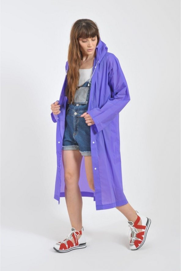Unisex Mor Eva Kumaş Su Rüzgar Geçirmez Yağmurluk - 4