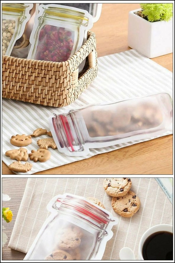 9 Adet 3 Boy Kavanoz Görünümlü Kilitli Saklama Kabı / 150ml - 500ml - 620ml - 4