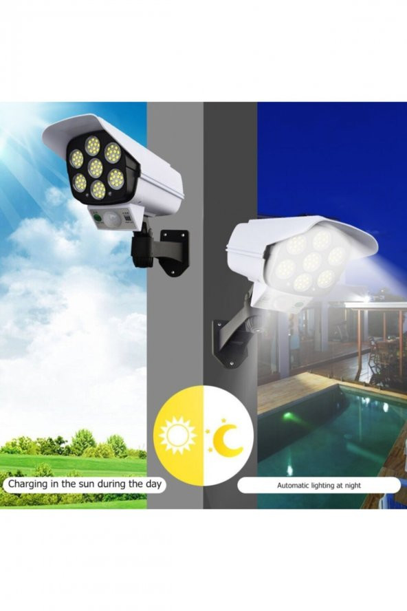 Solar Güneş Enerjili Hareket Sensörlü Güvenlik Kamerası Görünümlü 77 Ledli Dış Mekan Bahçe Garaj - Resim 3