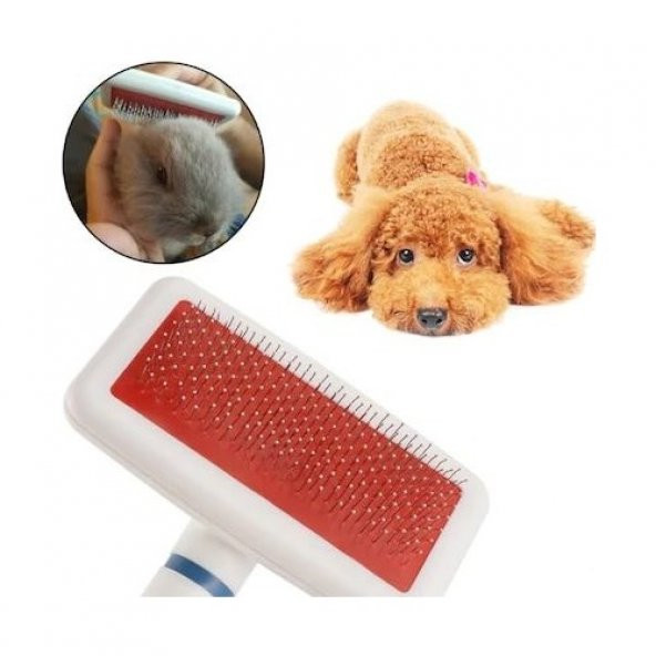 Kırmızı Evcil Hayvan Fırçası Telli Beyaz Kedi ve Köpek Kaşıma Tarağı Aparatı - 2