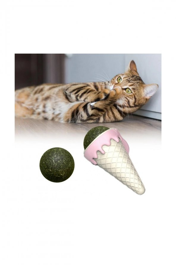 Dondurma Şeklinde Catnipli Yenilebilir Kedi Nanesi Otu Oyun Topu Oyuncağı Oyuncak Kedi Yalama Topu - 2