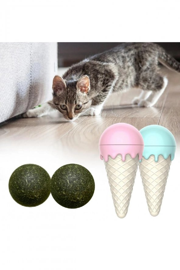 Dondurma Şeklinde Catnipli Yenilebilir Kedi Nanesi Otu Oyun Topu Oyuncağı Oyuncak Kedi Yalama Topu - 3