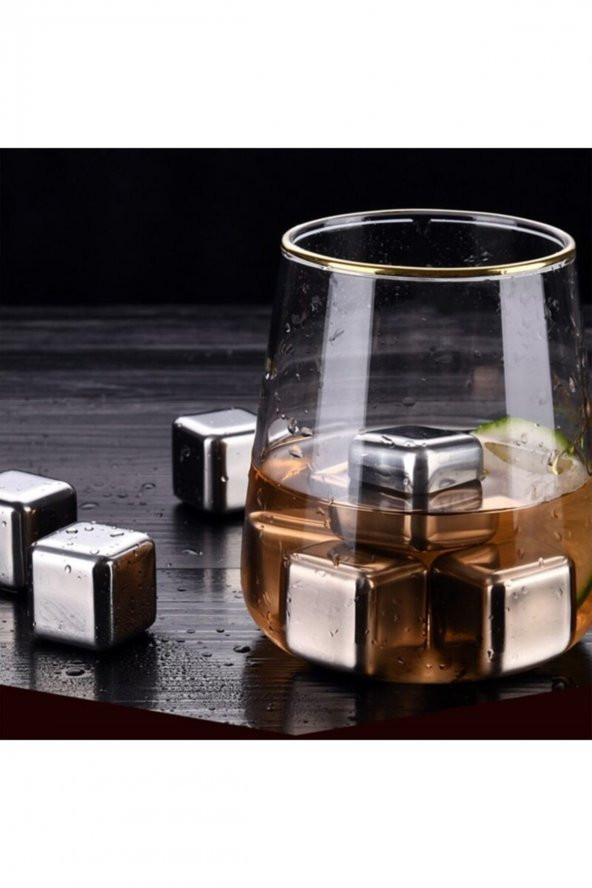 Metal Viski Taşı Paslanmaz Çelik Çelik Buz Küpleri İçeçek Soğutucu 4 Adet - 5