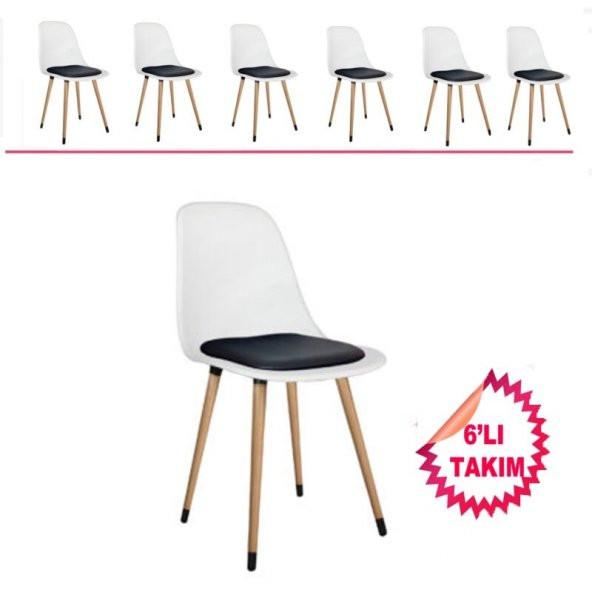 NETAKS ABANT SANDALYE AHŞAP NATUREL AYAKLI 6lı TAKIM (Minderli) - 1