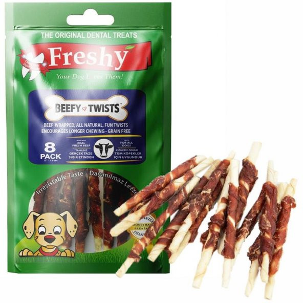 Freshy Beefy Twists Sığır Etli Burgu Çubuk Köpek Ödülü 8li