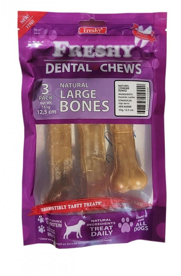 Freshy Dental Large Bones Naturel Çiğneme Kemiği 12,5 Cm 3lü