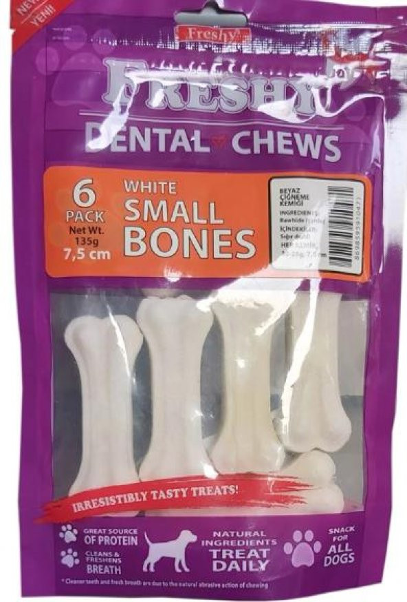 Freshy Dental Small Bones Beyaz Çiğneme Kemiği 7,5 Cm 6lı