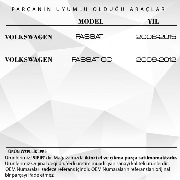 Volkswagen Passat, Passat CC için Ön Kapı Dıştan Açma Teli - 2