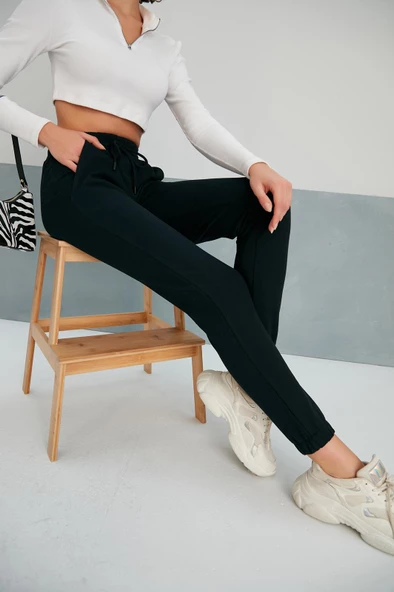 Jogger Lastikli Pamuk Eşofman Altı Siyah - 2