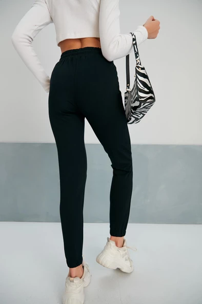Jogger Lastikli Pamuk Eşofman Altı Siyah - 6