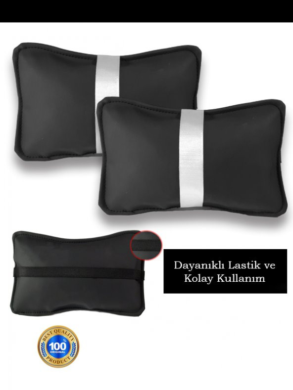 Volkswagen Touareg 2018 ve Sonrası Oto Koltuk Beyaz Şerit Boyun Yastığı 2 Adet - 2