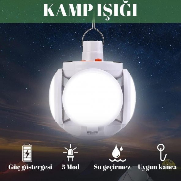 Top Solar Aydınlatma Kamp Çadır Lambası Şarjlı Ampül Led El Feneri Bahçe Aydınlatması Su Geçirmez - 6
