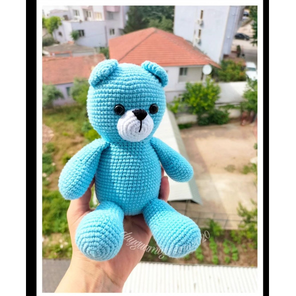 Amigurumi 23 cm mavi Ayıcık Örme Oyuncak peluş uyku arkadaşı