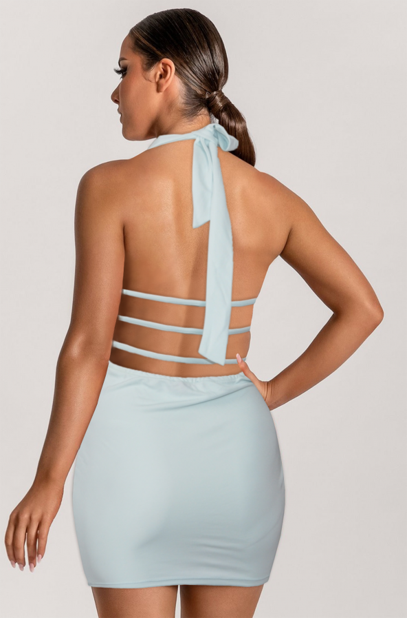 Ergü Su Yeşili Brit Detaylı Boyundan Bağlamalı Kadın Mini Boy Elbise Ergü1211-1 - 3