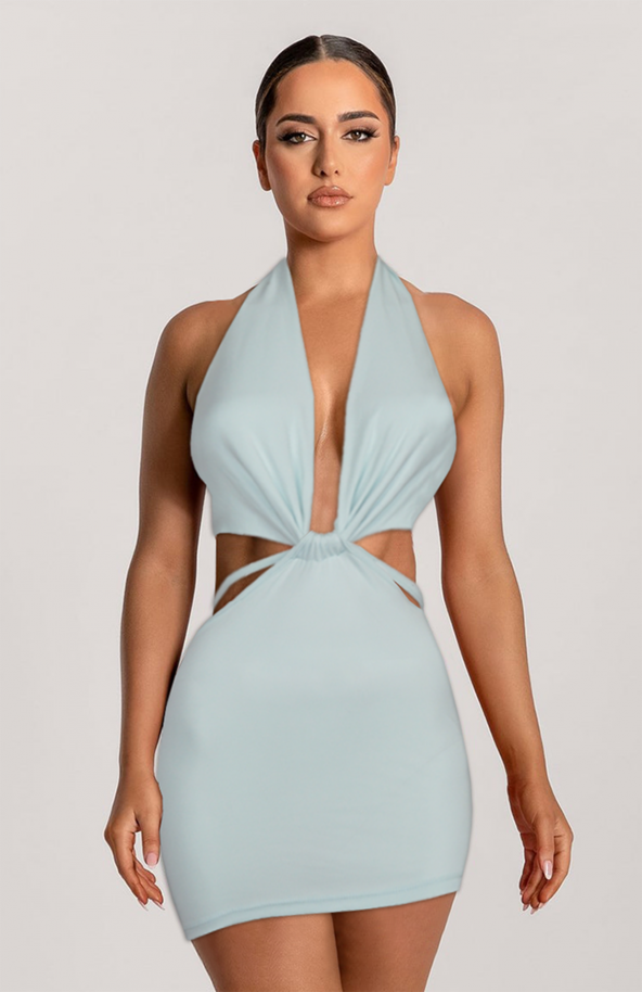 Ergü Su Yeşili Brit Detaylı Boyundan Bağlamalı Kadın Mini Boy Elbise Ergü1211-1 - 5