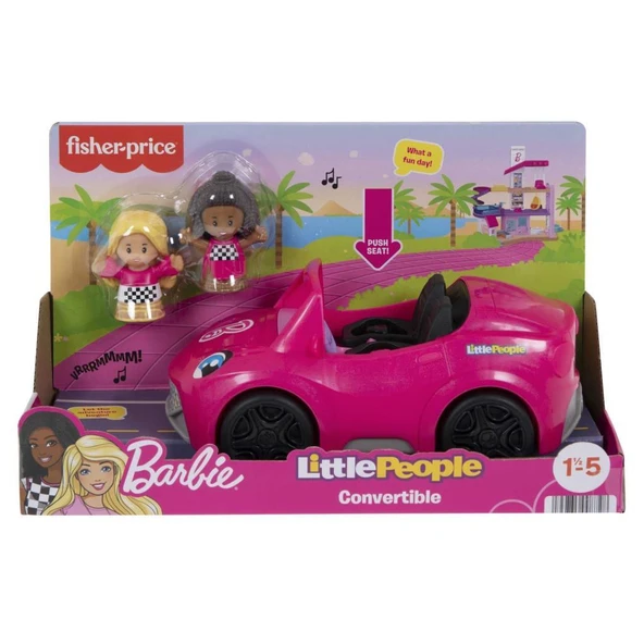 Fisher Price Little People Barbie Arabası ile 2 Figür HJN53 Tekerlekli ve Sesli Barbie Üstü Açılır Araba ile 2 Figür - 5