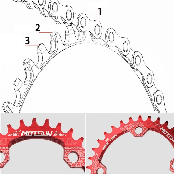 Motsuv Bisiklet Aynakol Tek Yaprak  8/9/10/11 Vites  34T SİYAH - Resim 7