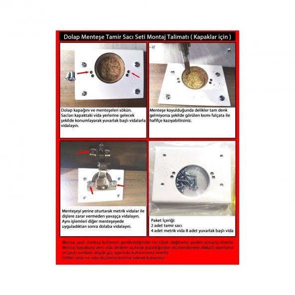 Menteşe Tamir Seti Pratik Tamir Sacı Dolap Tamir Kiti Paslanmaz Dolap Kapak Tamir Sacı 2 Adet - 6