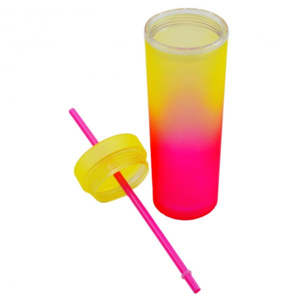 BottleBoss Çift Katmanlı Pipetli Çift Renkli Sızdırmaz Bardak Matara 480 Ml Sarı - 4