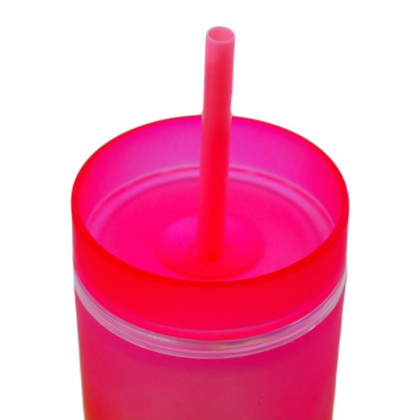 BottleBoss Çift Katmanlı Pipetli Çift Renkli Sızdırmaz Bardak Matara 480 Ml Pembe - 2