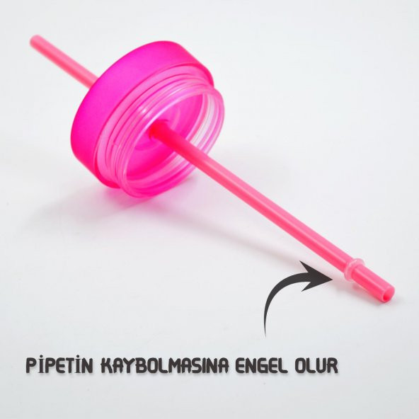 BottleBoss Çift Katmanlı Pipetli Çift Renkli Sızdırmaz Bardak Matara 480 Ml Pembe - 3